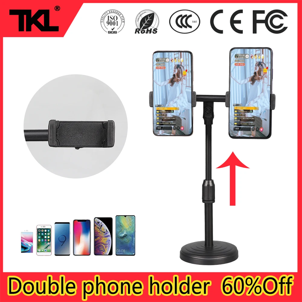

TKL adjustable dual phone holder microphone stand for Youtube live Stream Video Chat Flexible clip Phone Holder