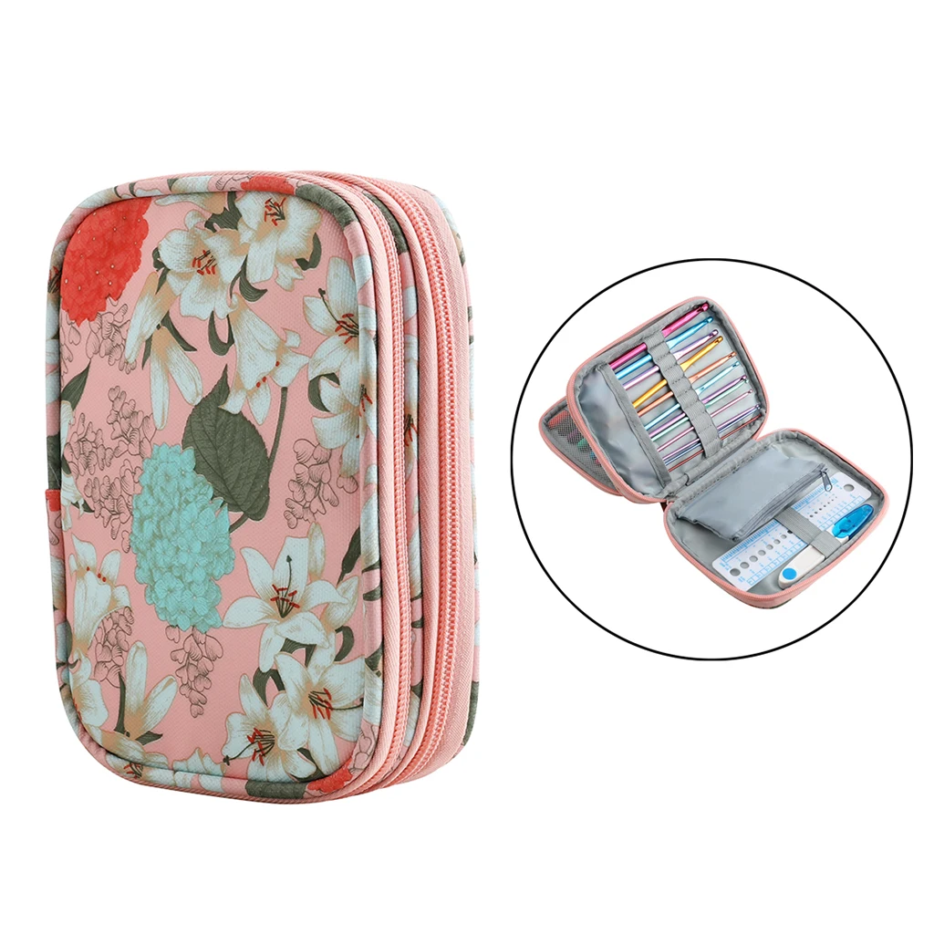 Crochet Hook Case Storage Zip Bag for Various Crochet Hooks/Needles Double Layer