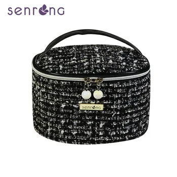 

2020 new trendy cool pearl zipper cosmetic bag portable cosmetic bag travel storage cylinder flip bag cosmetic bag