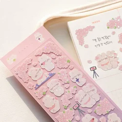 Autocollant lapin Sakura dessin animé, étiquette Scrapbooking, artisanal, mignon, Kawaii, pour étui de téléphone, Journal planificateur, papeterie, 1 feuille 
