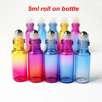 

5 Pcs 5ml Gradient Color Thick Glass Roll On Essential Oil Empty Perfume Bottle Roller Ball Durable PortableTravel Bottles