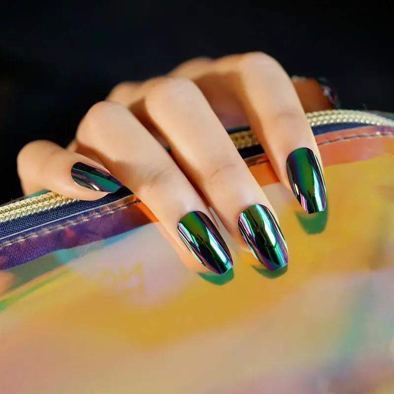 

Ins Fashion Glitter Full Nail Tips Laser Mirror False Nails Punk Cool Fake Nails for Party Stage Show