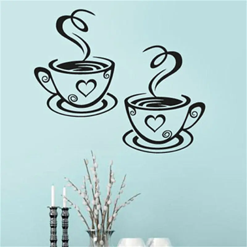 1Pcs Double Coffee Cups Wall Stickers Room Decoration Vinyl Art Wall Decals Adhesive Stickers On The Kitchen