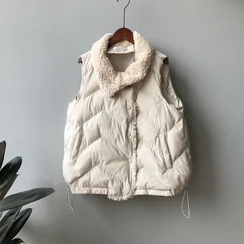 

Winter women's sleeveless down jacket fur collar stitching padded vest female Korean version loose slimming chalecos para mujer