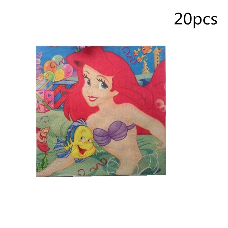 

Happy Birthday Mermaid Ariel Girls Disposable Tableware Set Paper Plates Cups Napkins Baby Shower Wedding Princess Theme Party