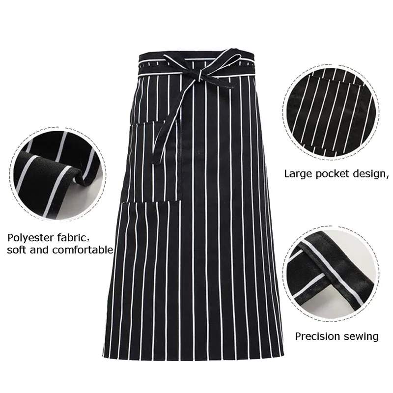 Apron + hat Adjustable Half-length Adult Apron Striped Hotel Restaurant Chef Waiter Kitchen Cook