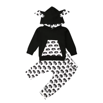 

2019 Autumn Newborn Baby Boy Girl Long Sleeve Hooded Tops Dog Print Long Pant Trouser 2PCS Baby Clothing Set