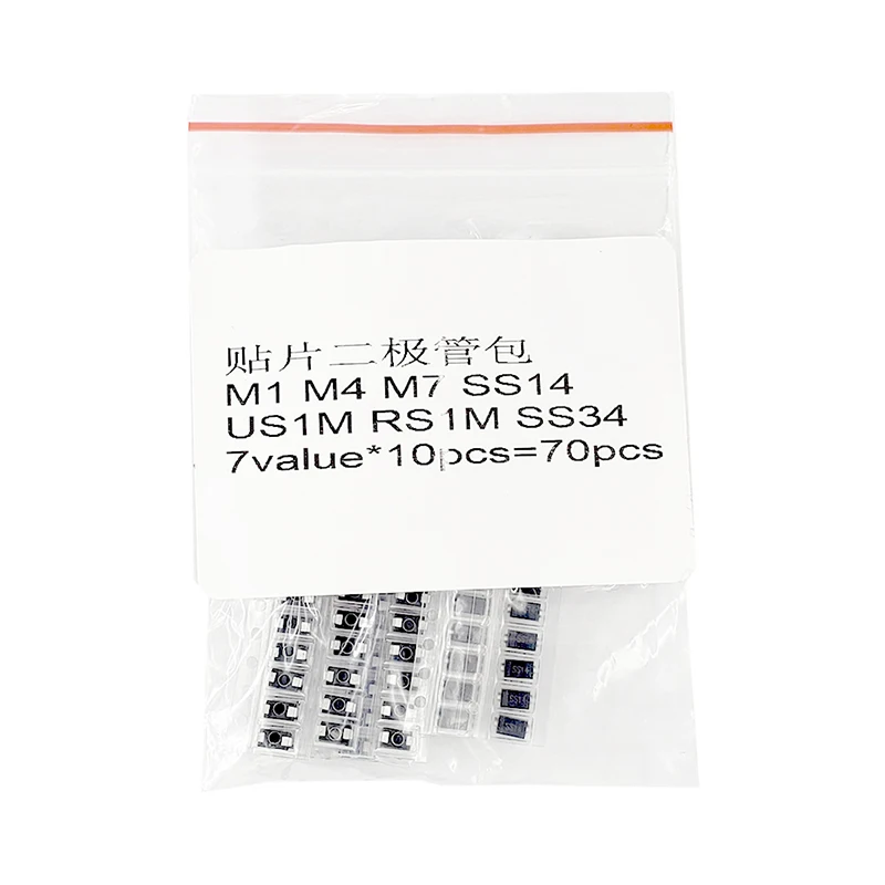 Набор диодов schottky 70 шт./лот SMD M1 1N4001 M4 1N4004 M7 1N4007 SS14 US1M RS1M SS34 7 значений * 10 шт. |