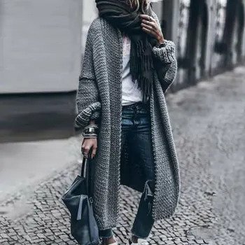 

Loose Fit Women Coat Warm Daily Traveling Long Sleeve Casual Knitting Full Length Front Open Autumn Winter Soft Thickened Solid