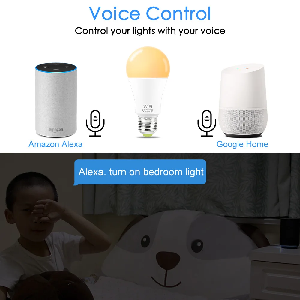 Wi Fi умный светодиодный Лампа 15 Вт E27 B22 Smart WiFi светильник 110V 220V SMD 2835 приложение