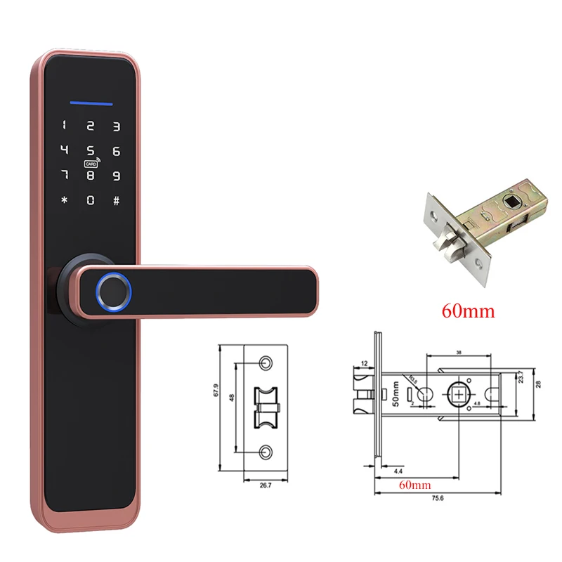 Red bronze Type B WiFi Tuya APP пульт дистанционного управления Умный Замок, работающий по отпечатку пальца X2 Поддержка Пароль IC карты механический ключ - Цвет: Red bronze Type B