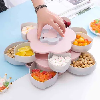 

Storage Box Creative Double-layer Rotating Flower Design Snack Candy Food Container Box Fruit Basket Jewelry Organizer 19OCT24