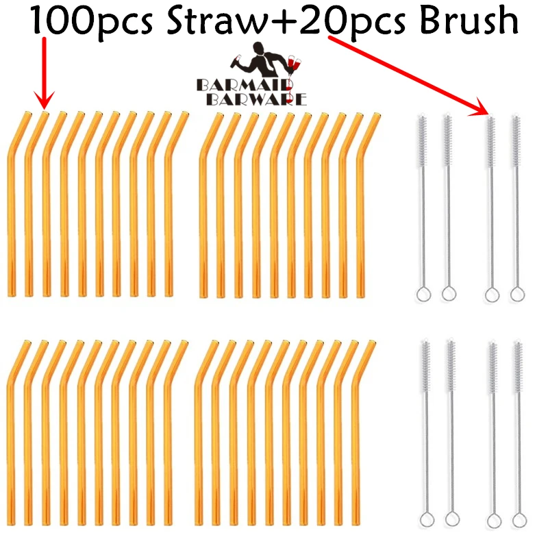 

100Pcs Glass Straws Clear Straight 18cmx8 mm-Perfect Reusable Straw For Smoothies, Tea, Juice --10Pack With 20Pcs Cleaning Brush