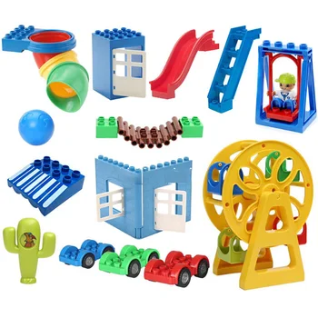 

Duploed Assembly Big Building Blocks Bricks Tree Traffic signs Hook rotatable Accessories Compatible Duplos Baby Toys Sets Gift