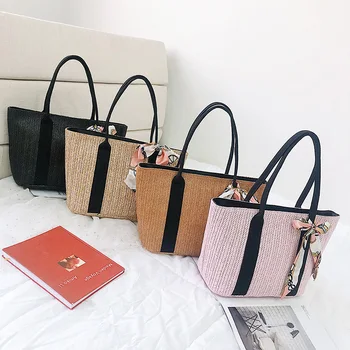 

Women's Straw Beach Bag,Large-capacity Retro Handbag,Ladies Bag with Scarf,Luxury Handbag,Hands-free Handbag