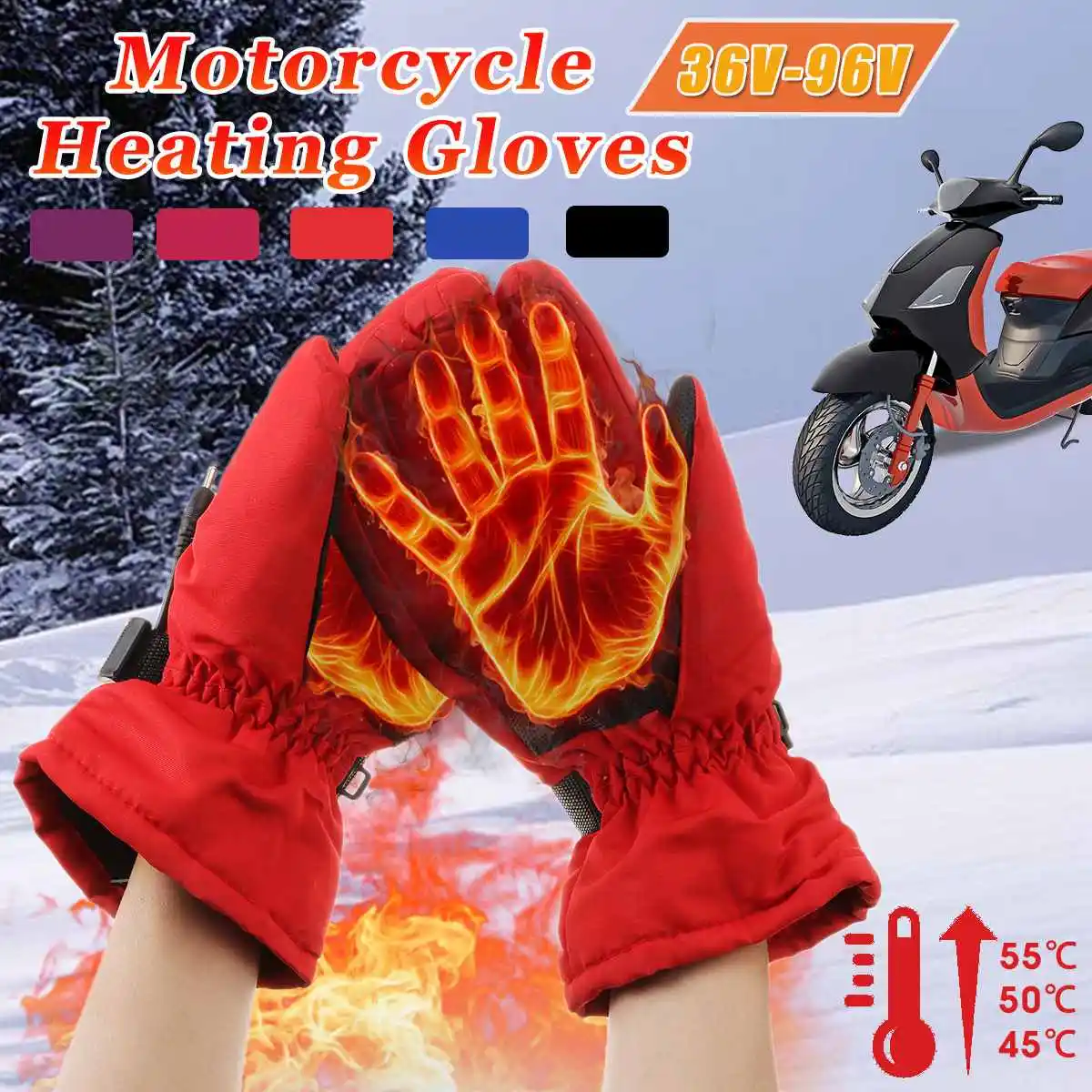 Зимние лыжные перчатки 36-96 в, перчатки с подогревом, 3 уровня, теплые перчатки для катания на лыжах, велоспорта, езды на мотоцикле