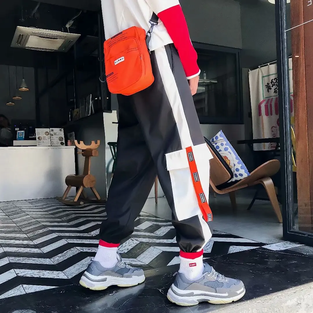 

Hong Kong Style Versatile Loose-Fit Multi-pockets Beam Leg Casual Athletic Pants INS over the Fire of European And American Stre