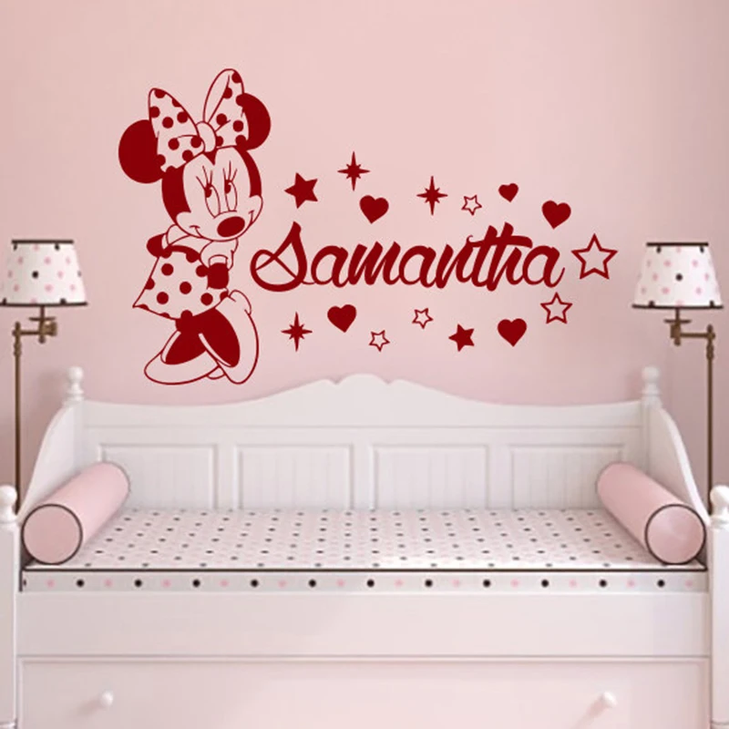 YOYOYU-Minnie-Mouse-Vinyl-Wall-Sticker-Kids-Room-Personalised-Custom-Name-Decal-Nursery-Girl-Bedroom-Decoration
