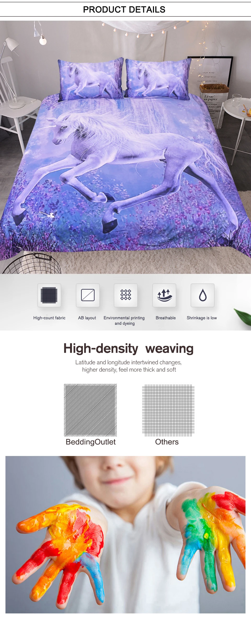 Постельное белье Outlet фиолетовое постельное белье с изображением единорога набор 3D набивное одеяло покрывало с наволочками цветочный живописный Комплект постельного белья 3 предмета домашний текстиль