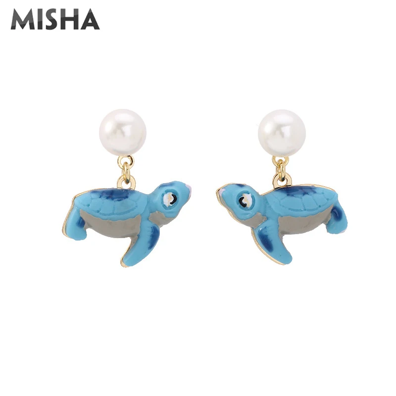 

MISHA Cute Stud Earrings For Women Handmade Enamel Glaze Pearl Earrings Charm Jewelry For Girls Ladies Party Wedding Gifts L899