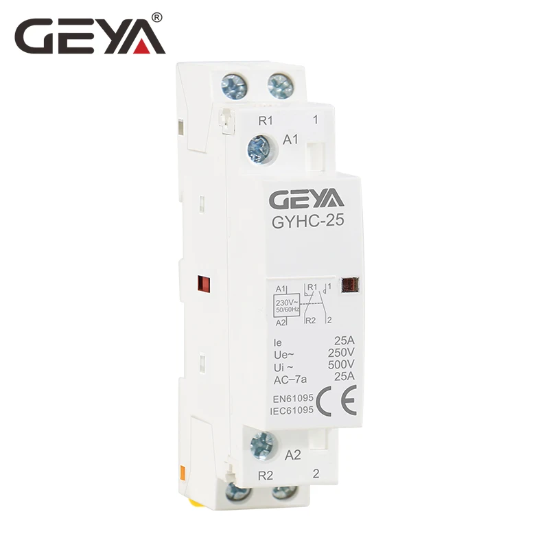 

GEYA Household Modular Contactor 2P 16A 20A 25A 2NC 2NO 1NO1NC Din Rail Type 50/60Hz Automatic AC Contactor