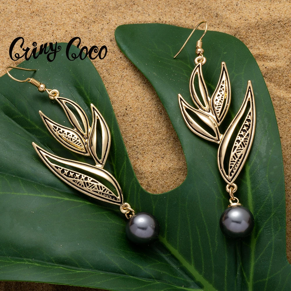 Cring Coco Polynesian Jewelry Drop Earring New Arrivals Hawaiian Guam Gold Filled Hibiscus Leaf Dangling Earrings for Women Gift | Украшения