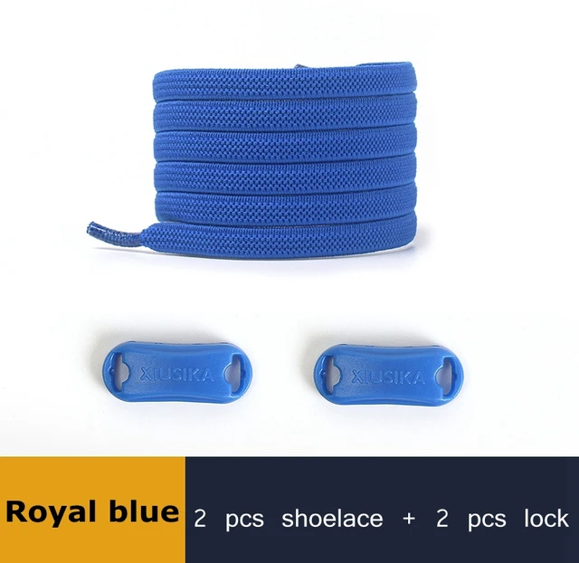 1 Pair Buckle Lock No Tie Shoelaces Elastic Reticulated Woven Flat Shoe Laces Quick Wear In 1 Second Sneakers Lazy Shoelace Royal blue