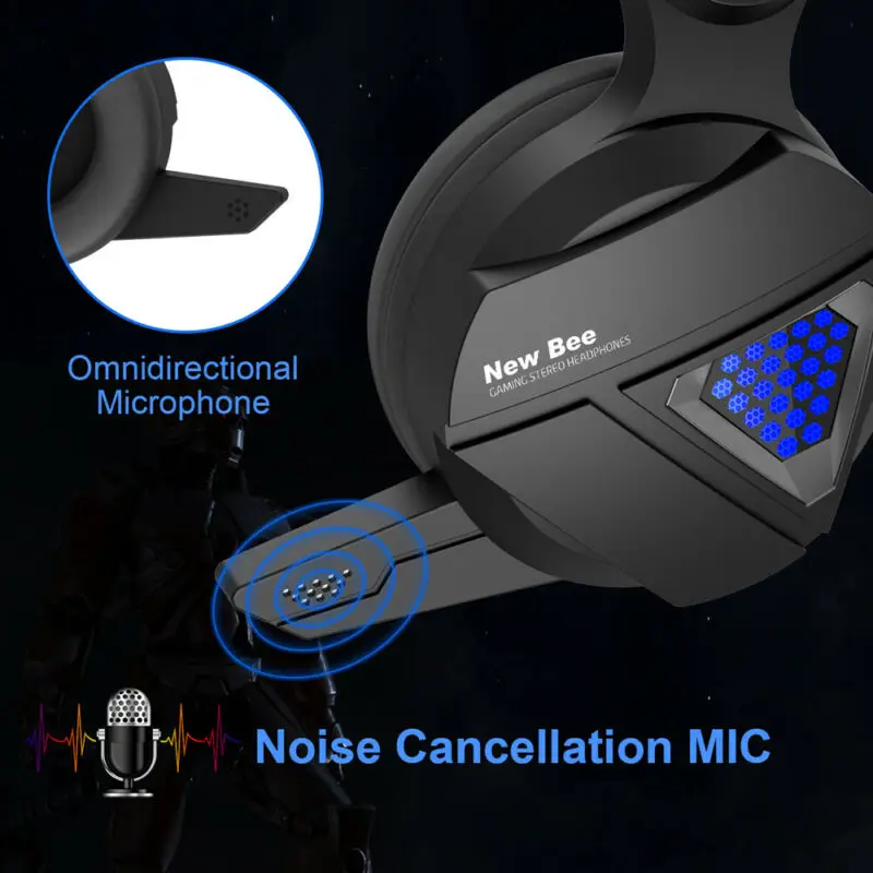 3 5mm Gaming Headset Mic LED Headphones Over Head Headphone Extra Bass Black