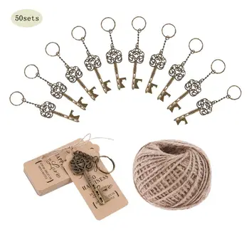 

50x Vintage Key Bottle Opener +Tag Card Keychain Wedding Party Favors Souvenirs Key Bottle Opener