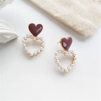

Fashion Sweet Heart Earrings Tassel Earrings Simplicity Hearts Pearl Retro Korea Geometric Contracted Female for Women Trendy