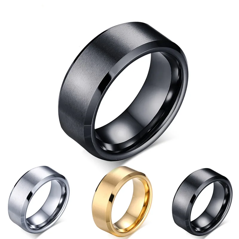 8mm double beveled 316 titanium steel ring men's ring scratch resistant