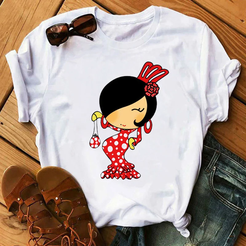 Women T Shirt Casual Cartoon Girls Printed Shirts Fashion O-neck Femme Tshirts Cute Tops Streetwear Loose Tees 2