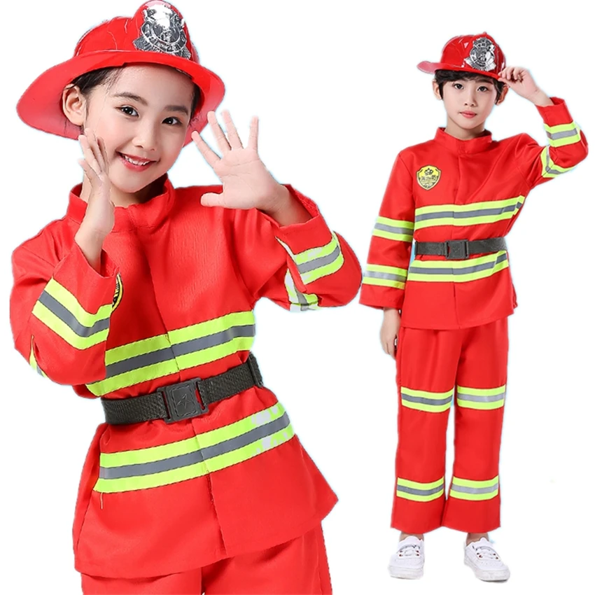 

Unisex Fireman Sam Cosplay Costumes Children Party Cainival Exercise Firefighter Uniforms Jacket+Pants+Belt Clothing Set