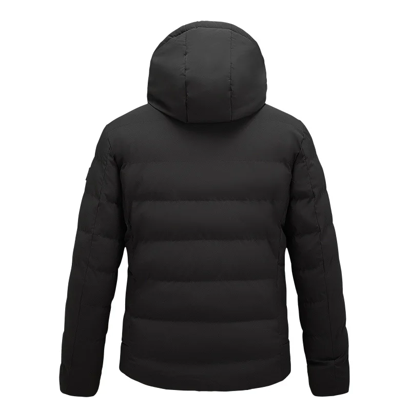 A black jacket with high-tech functionality and electric heating capabilities, waterproof & windproof