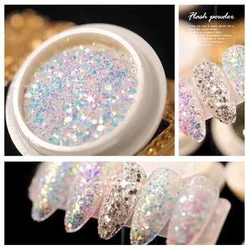 

HNUIX 6 Pieces / Set 3D Mermaid Glitter Nail Hexagon Flakes Colorful Glitter UV Gel Glitter Varnish Powder Dust DIY Charm