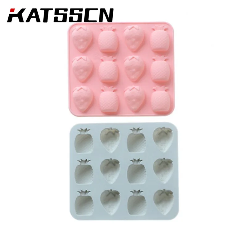 

12 Grids DIY Strawberry and Pineapple Silicone Ice Cube Mold Baking Tool Chocolate Mold Candy Snack Kitchen Tools in KATSSCN