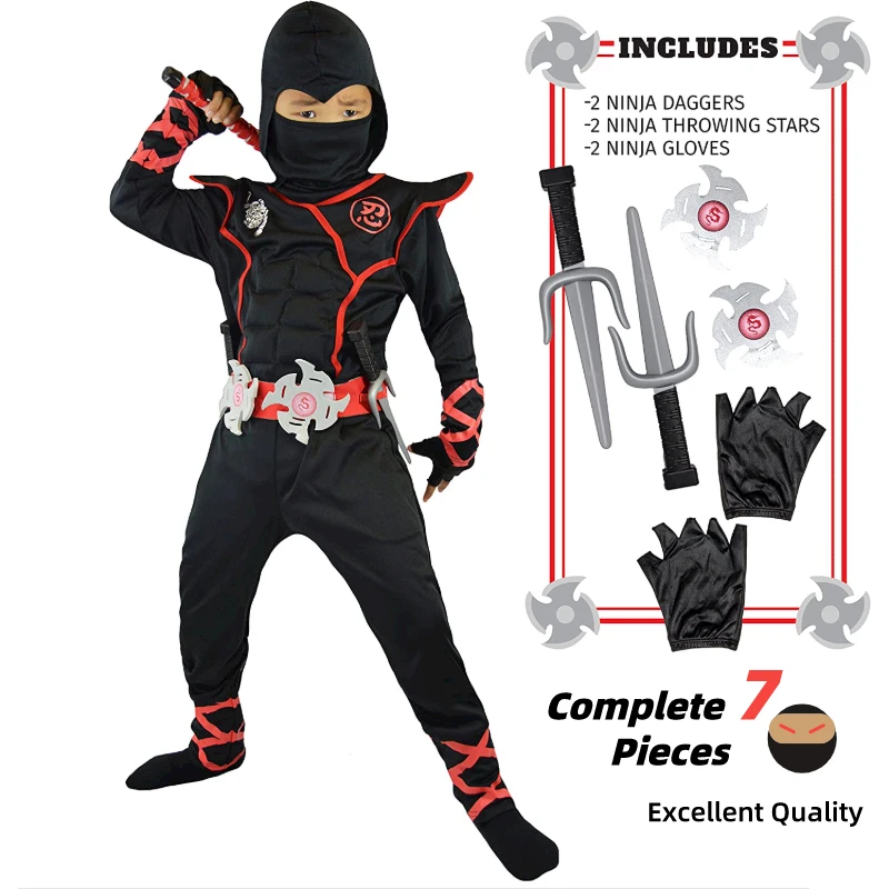 7 Pieces Unisex Child Ninja Deluxe Costume for Kids Role Play Themed Party Halloween Fancy Dress up| | - AliExpress
