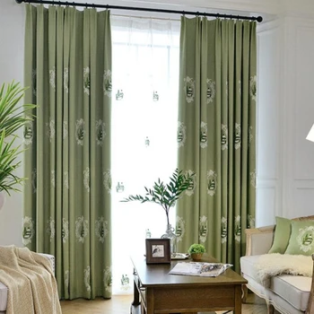 

Cartoon Castle Embroidered Curtain for Bedroom Elegant Pastoral Rural Cotton Linen Bay Window Cortinas JS98D