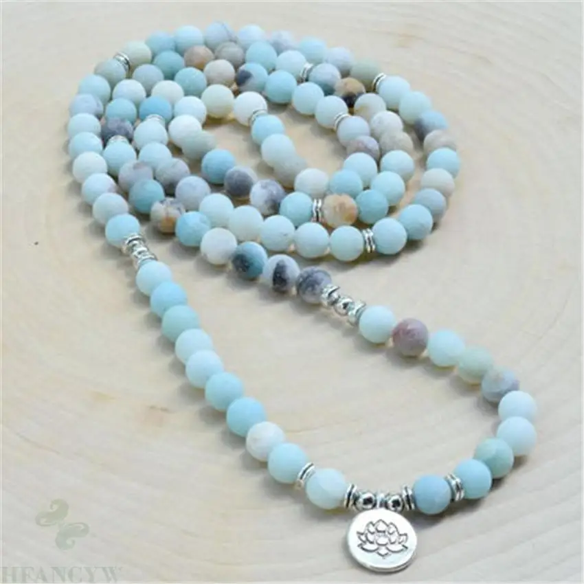 8mm Amazonite Stone 108 Beads Handmade Tassel Necklace Prayer Wristband Meditation Japa Spirituality Yoga Classic