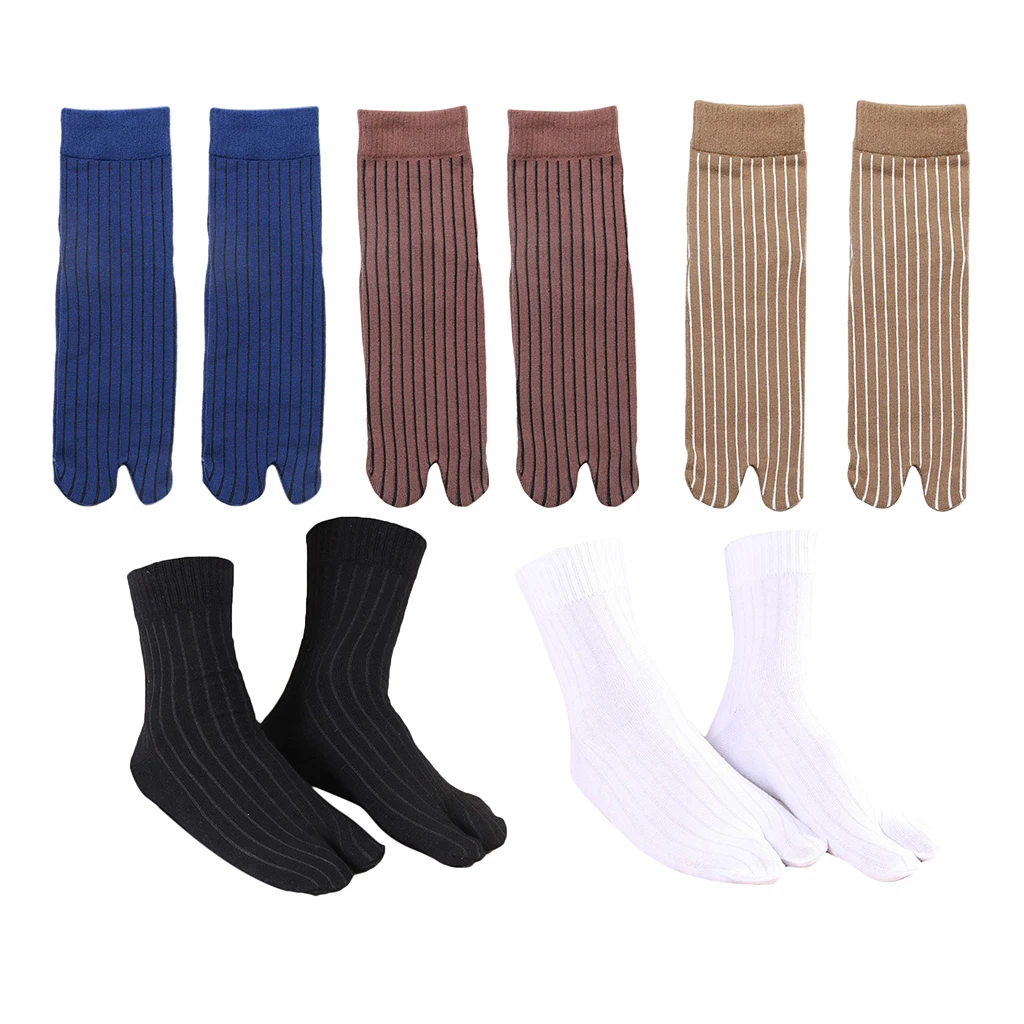 5 Pairs Men Stretchy 100% Cotton Sandal Ankle 2 Toe Socks Striped Tabi