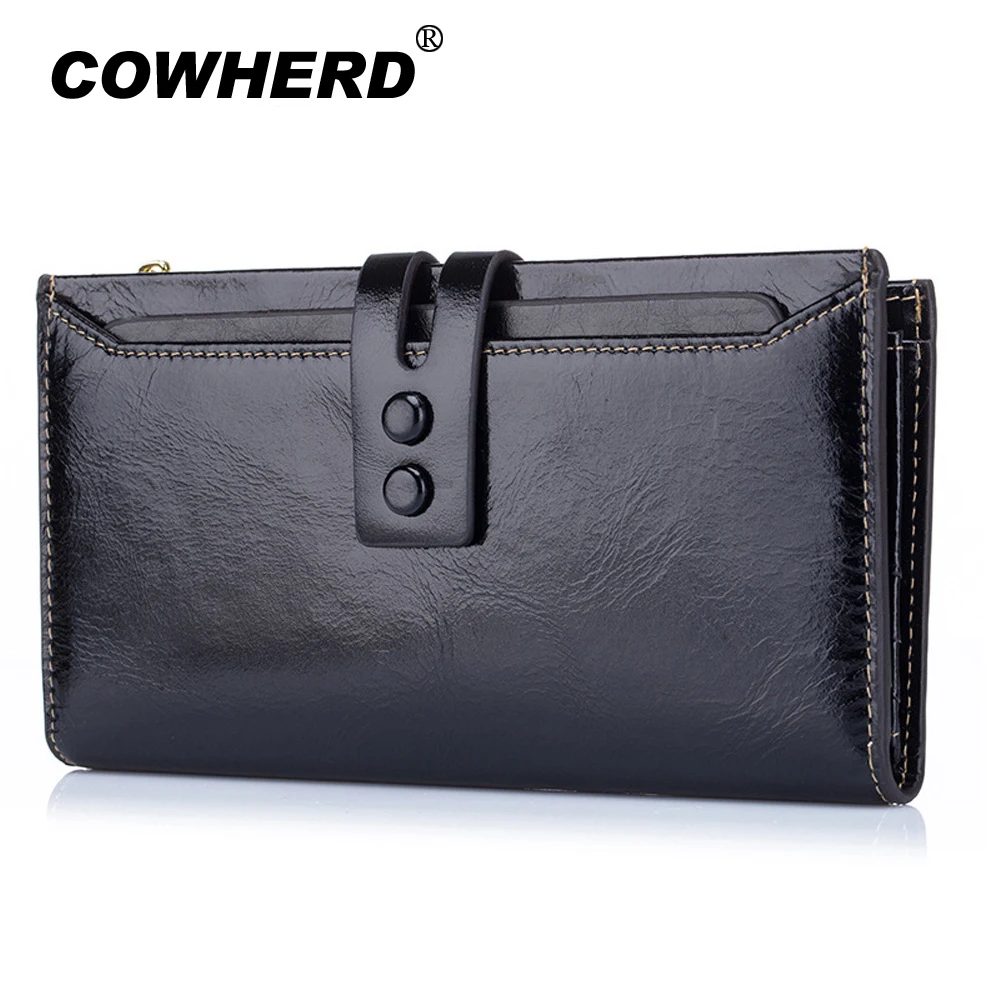 New Top Women Wallets Genuine Leather High Quality Long Clutch Oil Wax Cowhide Wallet Fashion Female Purse Support Drop Shipping | Багаж и