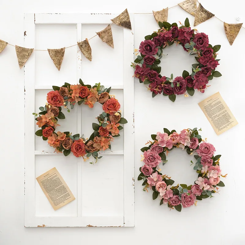 JAROWN Artificial Rose Wreath Garland Wedding Decoration Rattan Garland Christmas Home Decor Weave Wreath New Year Navidad Decorative (12)