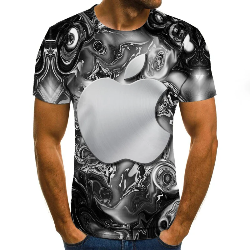 3D Baru T-shirt Pria Pola Apple Print 