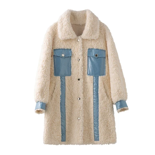 beige Осенне-зимнее пальто женская одежда натуральное меховое пальто Женская шерстяная куртка корейский Винтаж овечья шерсть Топы замшевая подкладка ZT42778 - Цвет: beige