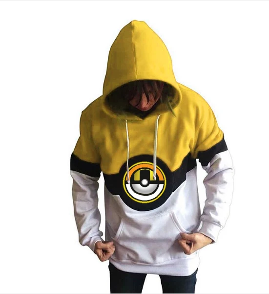 Мужская модная Повседневная рубашка с длинным рукавом, костюм Pokemon Go, толстовка с капюшоном, топ, Лоскутная спортивная мужская блузка