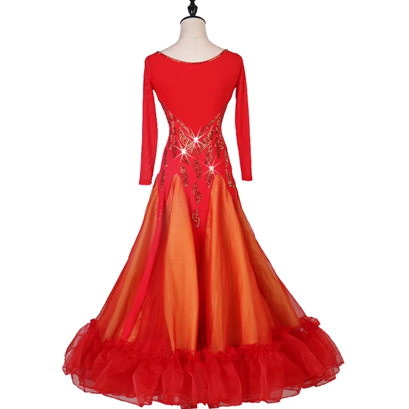 На заказ стандартные Бальные платья женские новые длинные рукава юбка для танцев вальс бальных соревнований танцевальное платье для взрослых высокое качество