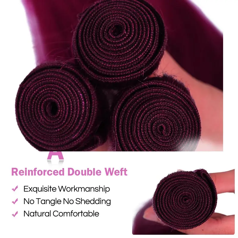 Top Pre-Colored Ombre 99J Burgundy Bundles Straight Hair Bundles Brazilian 100% Human Hair Bundles Remyblue Remy Hair Weave Bundles 3