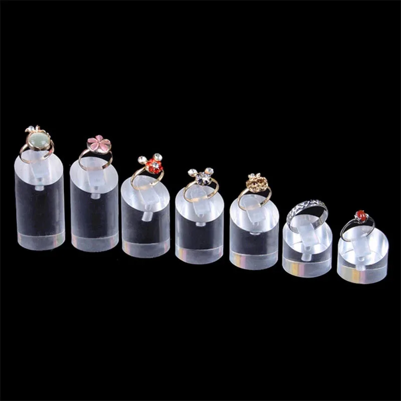 

7pcs/lot Acrylic Square Ring Clip Jewelry Stand Ring Display Stand Cylindrica Clear Black Counter Display Prop