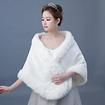 

In Stock Fur Shawl Wedding Wrap For Formal Dress Cheongsam Married Outerwear Bridal Cape Autumn Winter Jacket Bolero