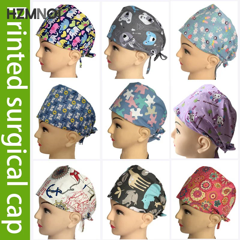 

Pet Hospital Cotton Doctor Cap Unisex Nurse Print Cap Adjustable Scrub Hat Dentist Gourd Cap Multicolor Chef Hat Headscarf